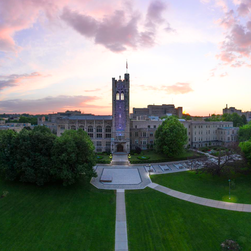 A panoramic image of University College at Sunrise