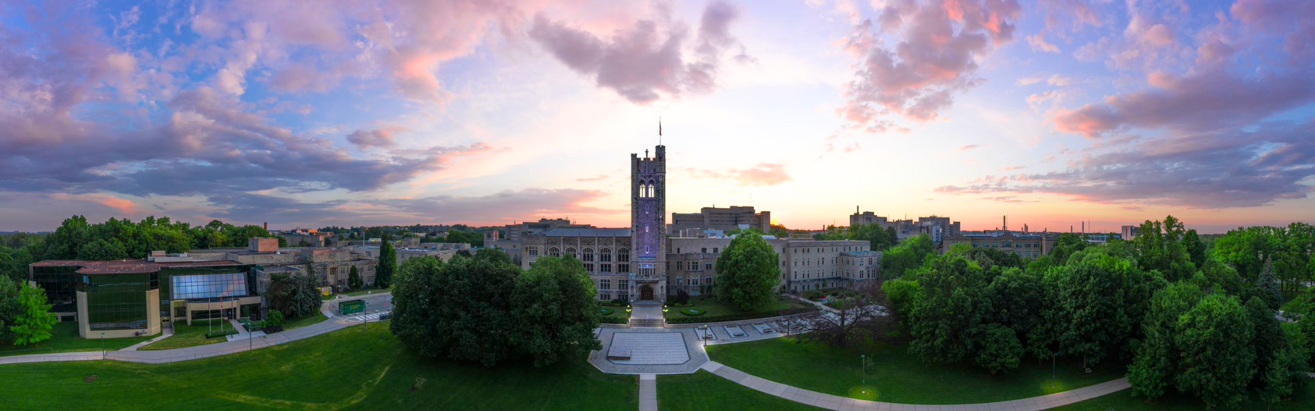 A panoramic image of University College at Sunrise